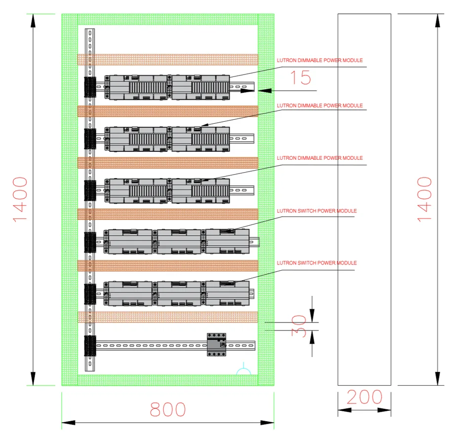 Front and side elevation of an LED video wall